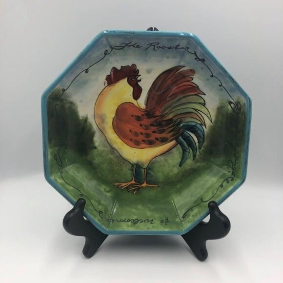 Certified International Octagon Shaped Deep Plate Rooster Farmhouse Ceramic - Picture 3 of 8